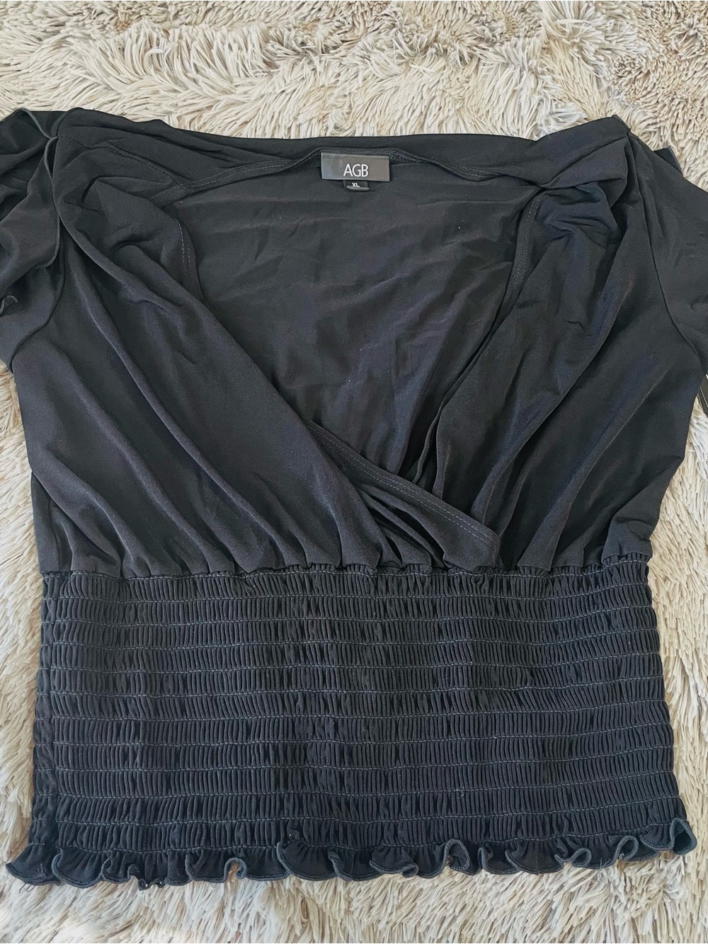 AGB Black Smocked Waist Short Sleeve Top